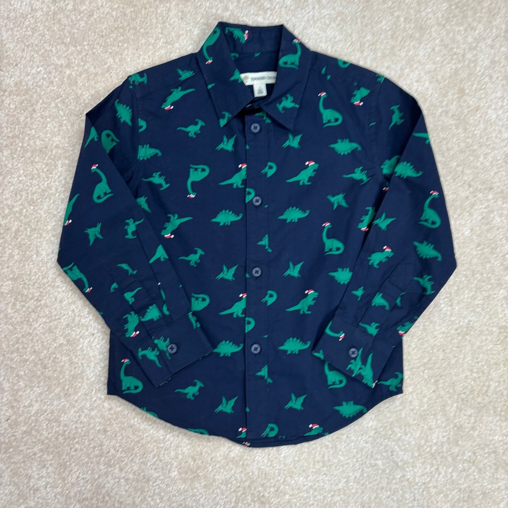 Tucker‎ and Tate Boys Button Down Shirt Size 3 Dinosaur Print Holiday NWOT